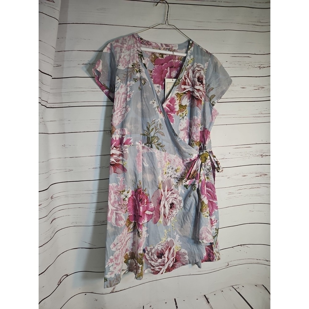 Joe Browns Grey Pink Cottagecore Rose Print Cotton Wrapβ Tea Dress Size